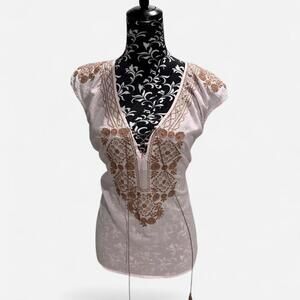 J.Crew 100% Cotton Embroidered Boho Peasant Blouse Tassel Top M